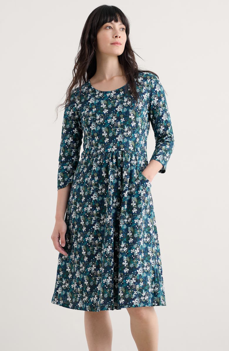 Seasalt Cornwall Enor Print Organic Cotton Fit & Flare Dress, Alternate, color, Moorland Floral Maritime