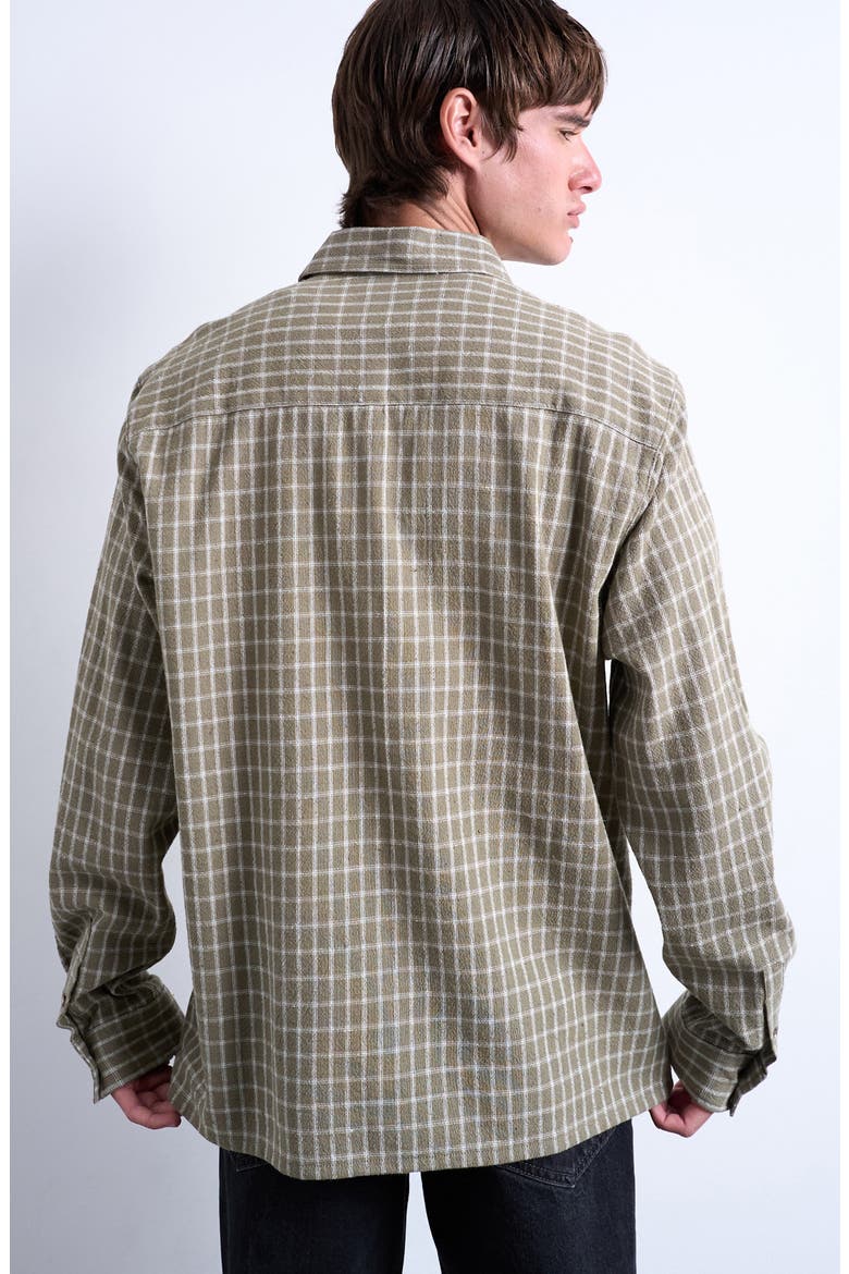 Grid Check Relaxed Button-Up Shirt, Alternate, color, KHAKI
