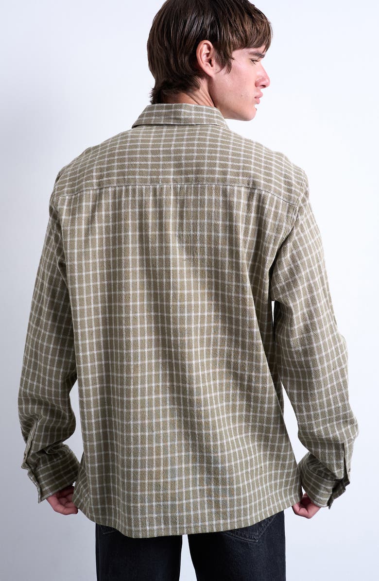 Topman Grid Check Relaxed Button-Up Shirt, Alternate, color, Khaki