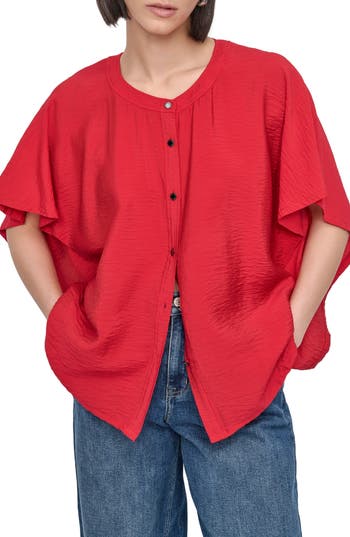 Dkny Textured Voile Button-up Shirt In Red
