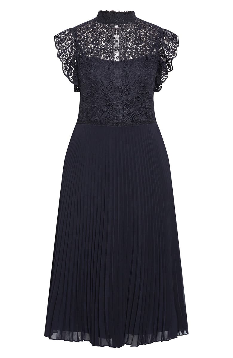 City Chic Livia Lace Yoke Sleeveless Fit & Flare Dress, Alternate, color, Navy