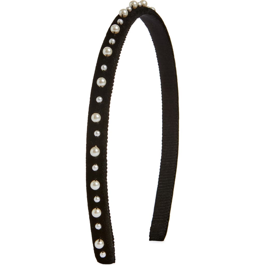 Jennifer Behr Lulu Velvet Pearly Headband In Black