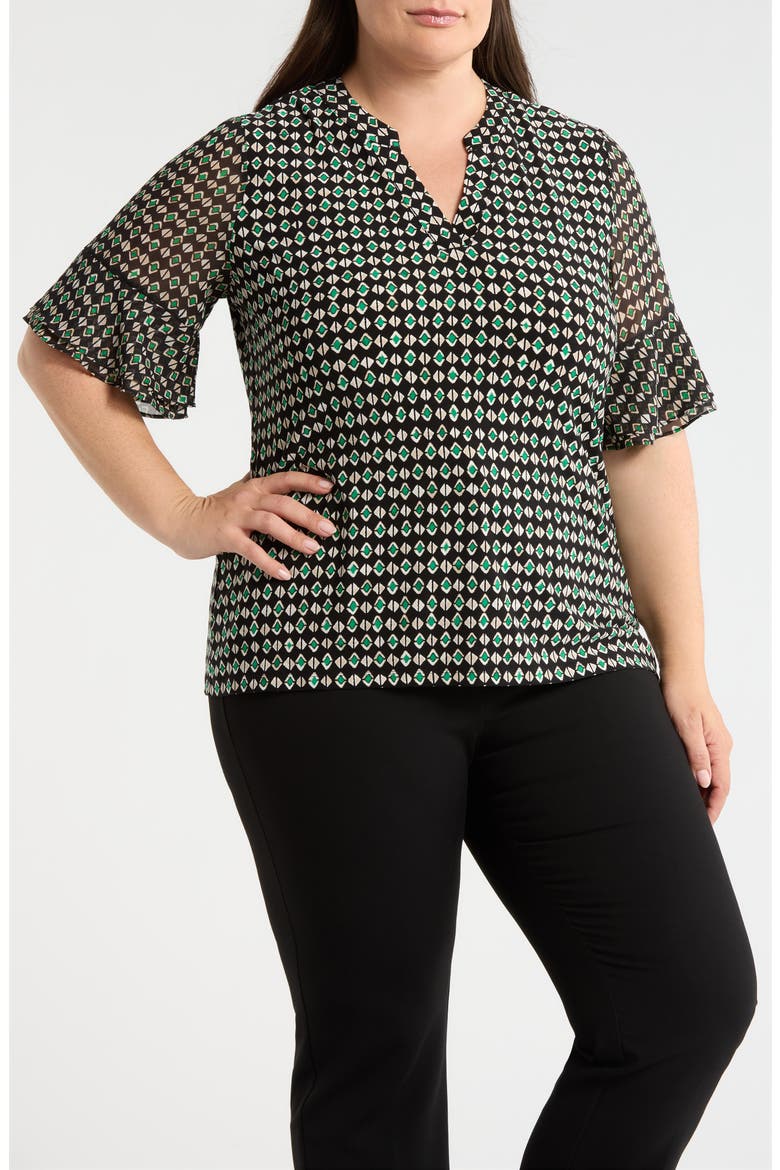 Geo Pattern Split Neck Knit Top, Main, color, ANNE BLACK MULTI