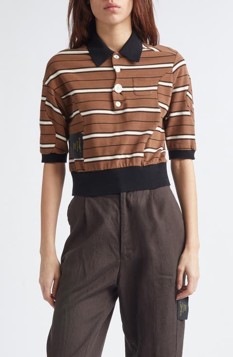 Stripe Crop Cotton Piqué Polo