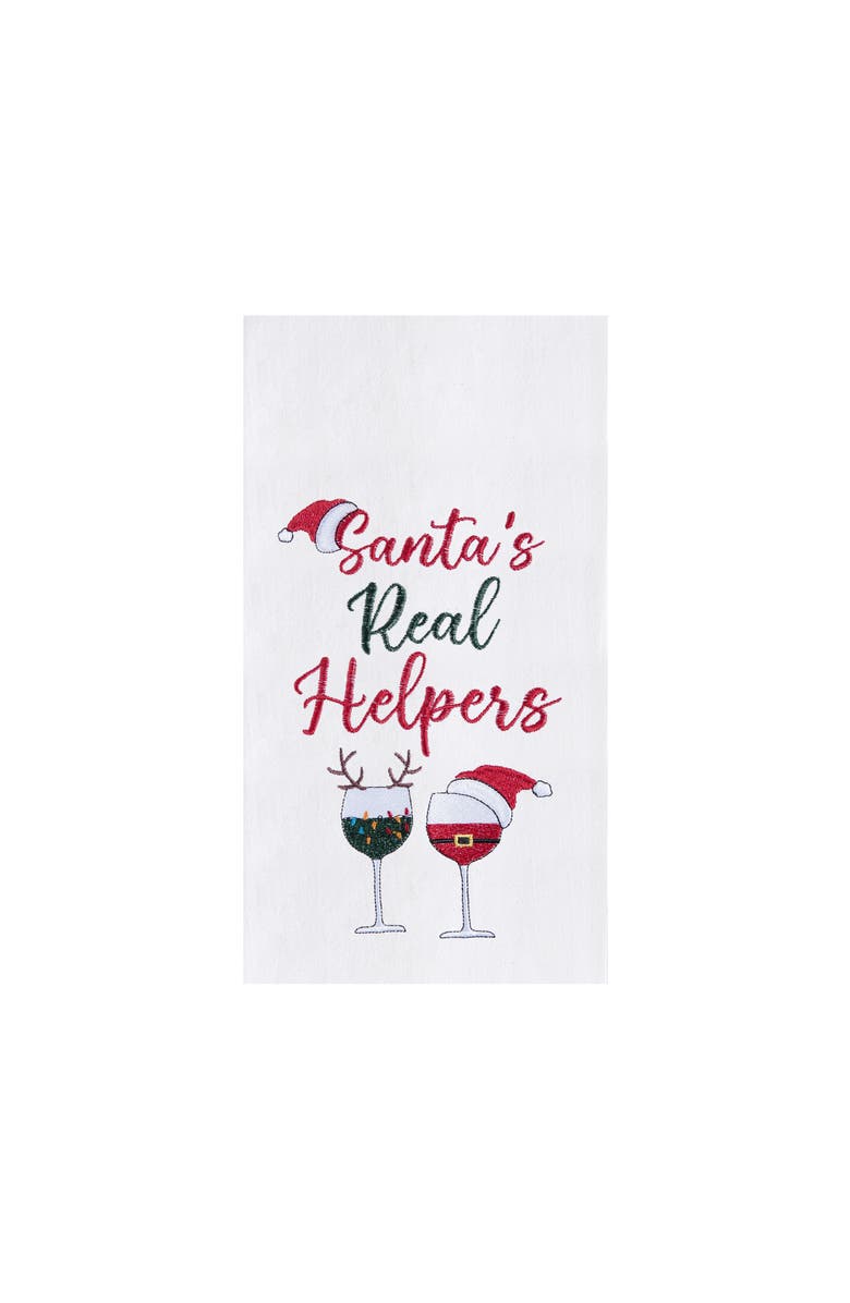 C&F Home Christmas Theme "Santa
s Real Helpers" Red 
White Wine Glasses Cotton Flour Sack Kitchen Dish Towel Decor Decoration  27L x 18W in., Main, color, Red