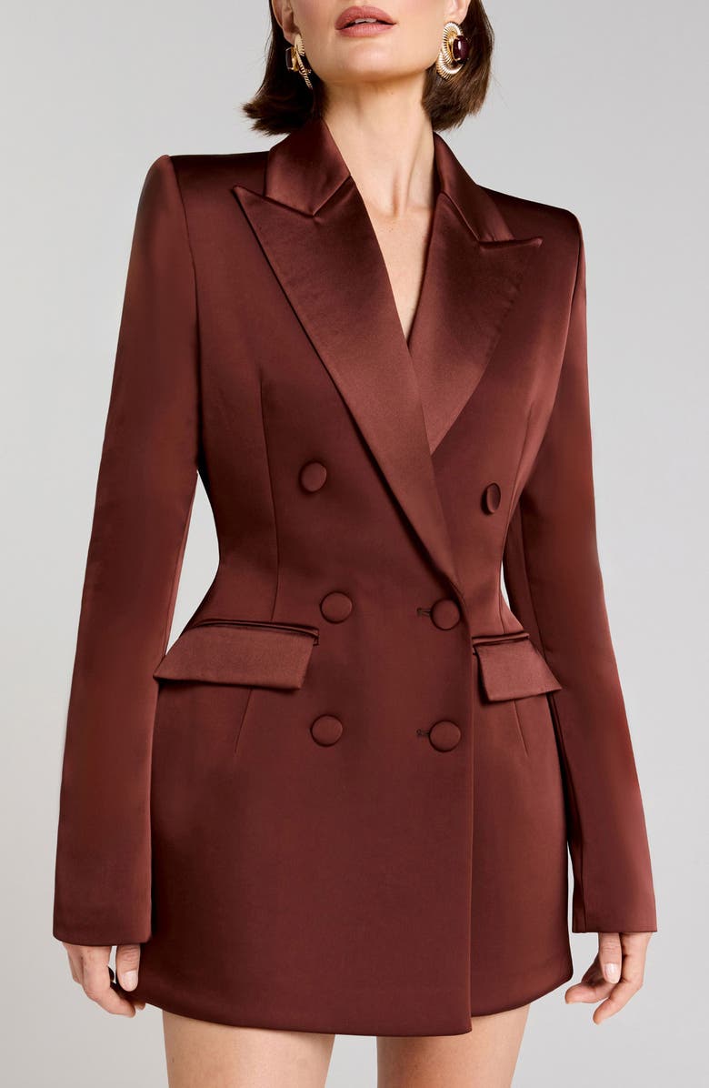 NADINE MERABI Monica Satin Blazer Minidress, Alternate, color, Brown