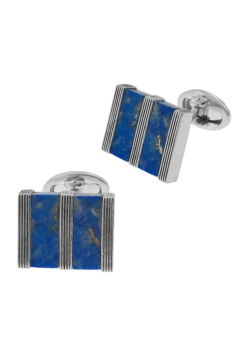 Lapis Stripe Gemstone Rectangle Cufflinks, Main, color, Blue