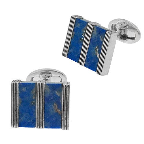 Link Up Lapis Stripe Gemstone Rectangle Cufflinks In Blue