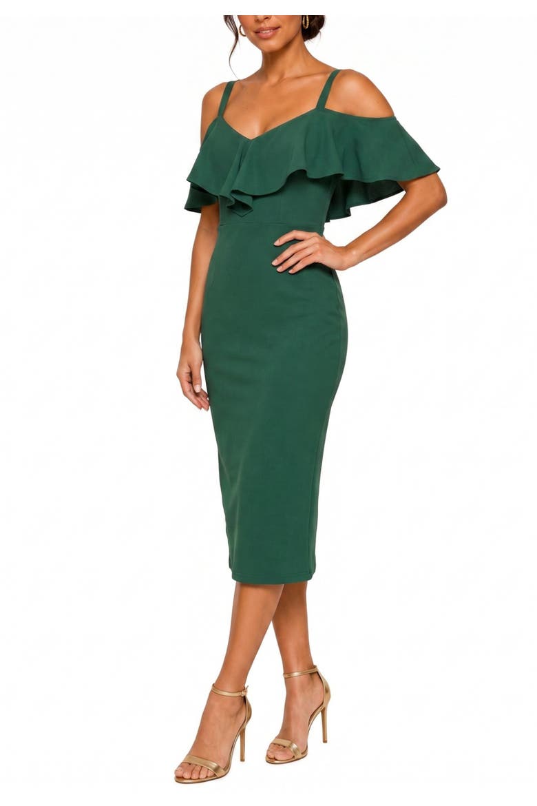 Marcella Off the Shoulder Ruffle Midi Dress, Alternate, color, Spruce