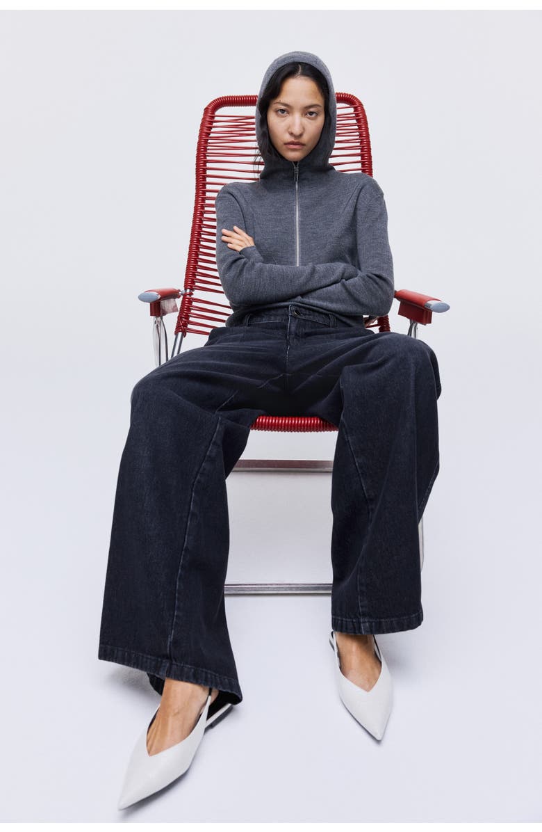 H&M Super Wide High Jeans, Alternate, color, Washed Black