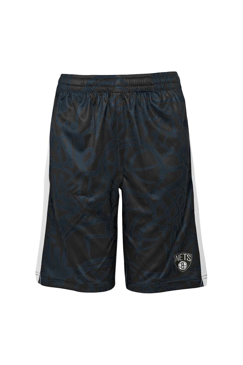Youth Black Brooklyn Nets Scribble Dribble Baller Shorts, Alternate, color, Black
