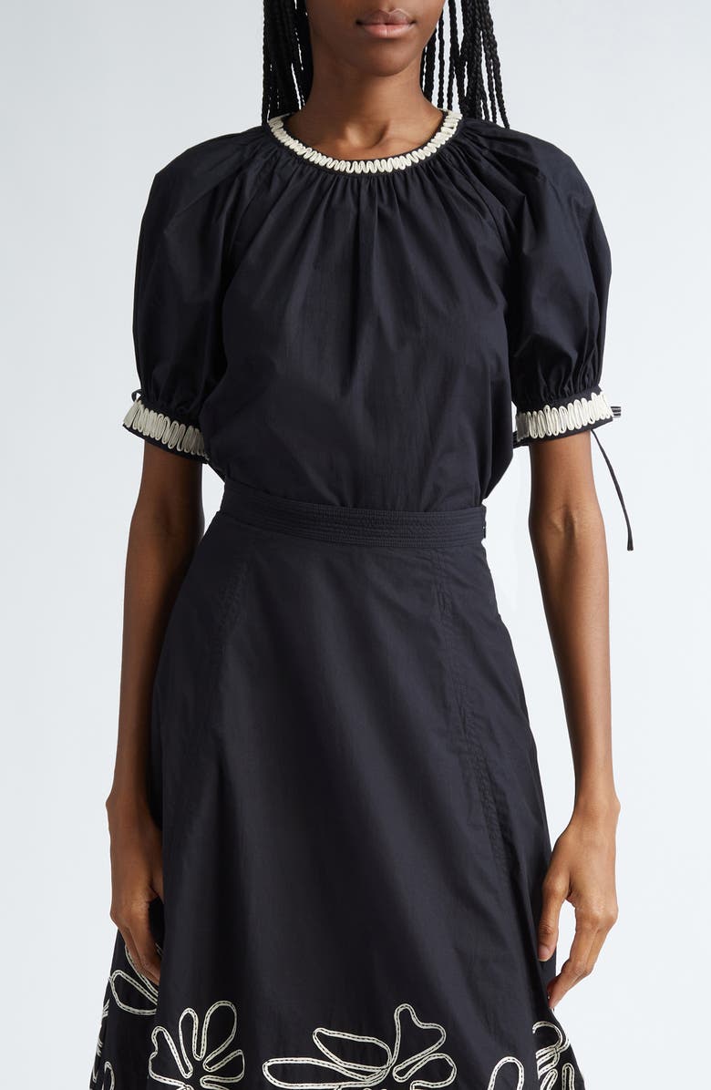 Ulla Johnson Amara Appliqué Detail Puff Sleeve Cotton Top, Main, color,
