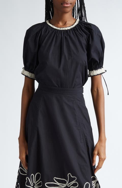Amara Appliqué Detail Puff Sleeve Cotton Top