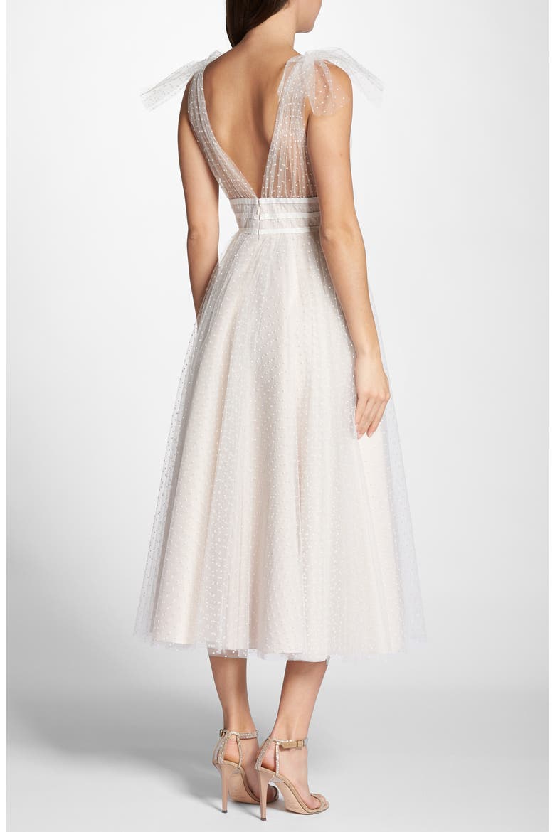 Swiss Dot Tulle Tea Length Wedding Dress, Alternate, color, IVORY