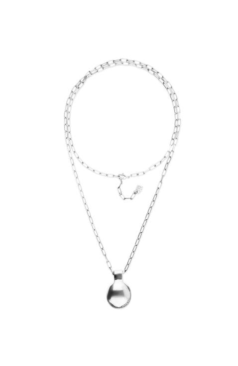 Long sterling silver-plated necklace with large dial