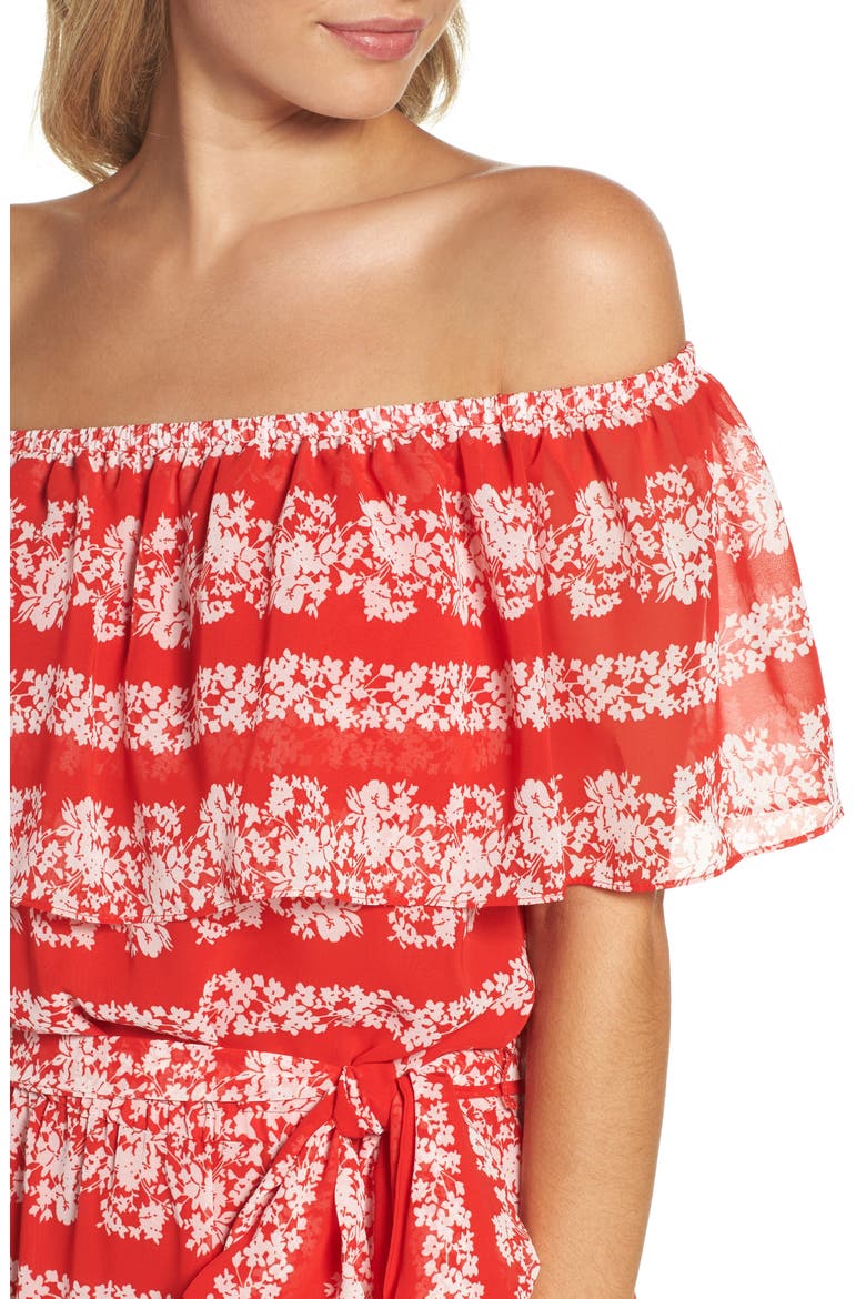 Off the Shoulder Maxi Dress, Alternate, color, RED/ IVORY