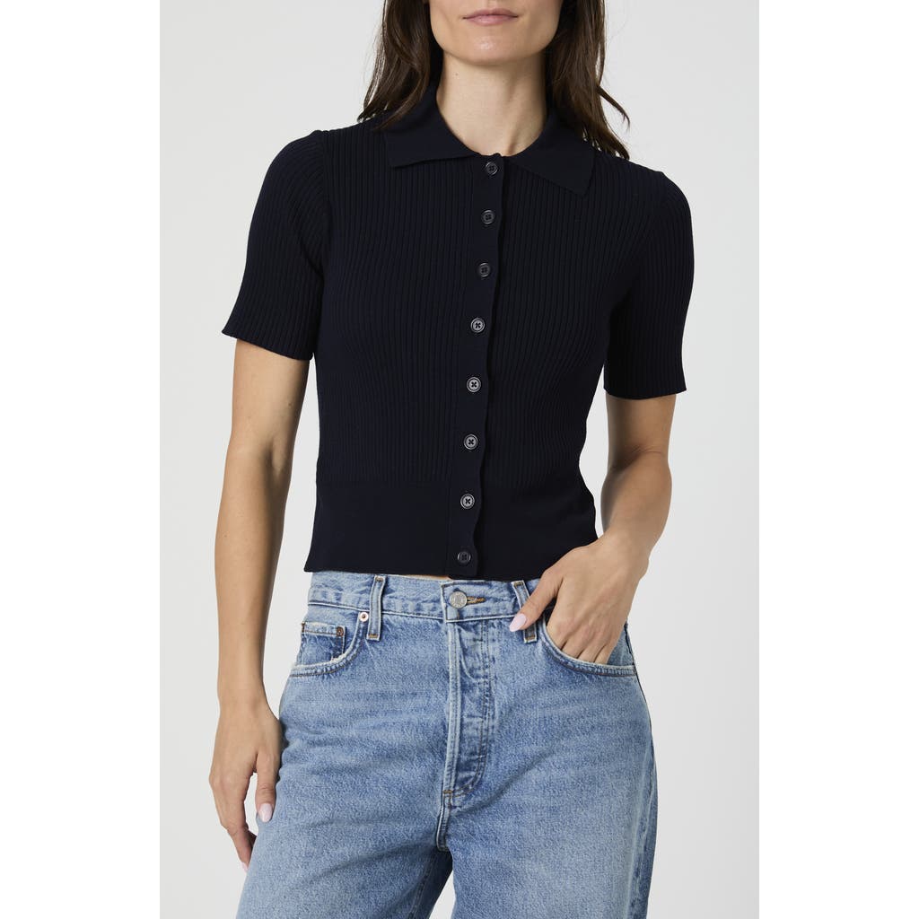 French Connection Alonzo Ribbed Button Up Cardigan In Blue