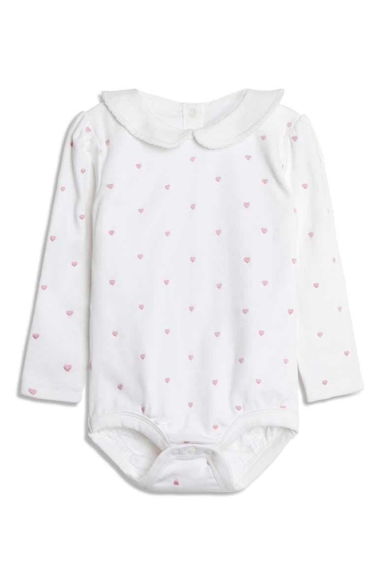 Heart Embroidered Peter Pan Collar Bodysuit, Main, color, WHITE