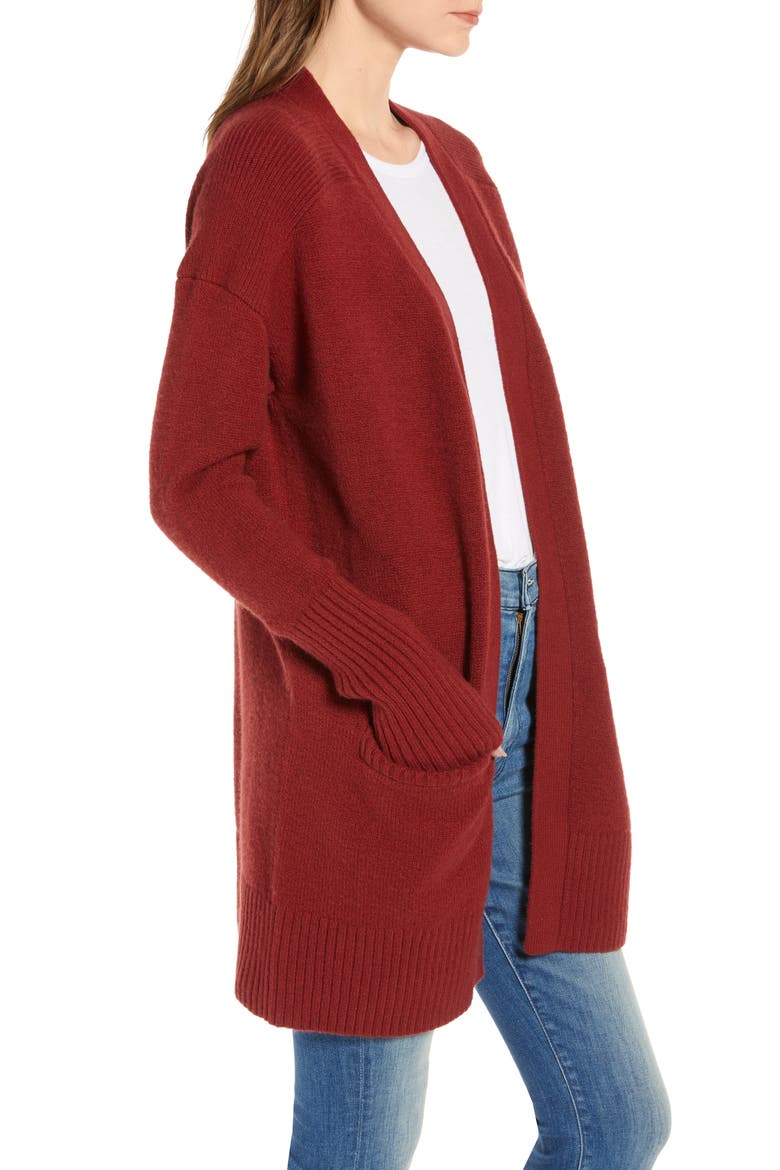 Throw-On Cotton & Wool Blend Cardigan, Alternate, color, RED SYRAH