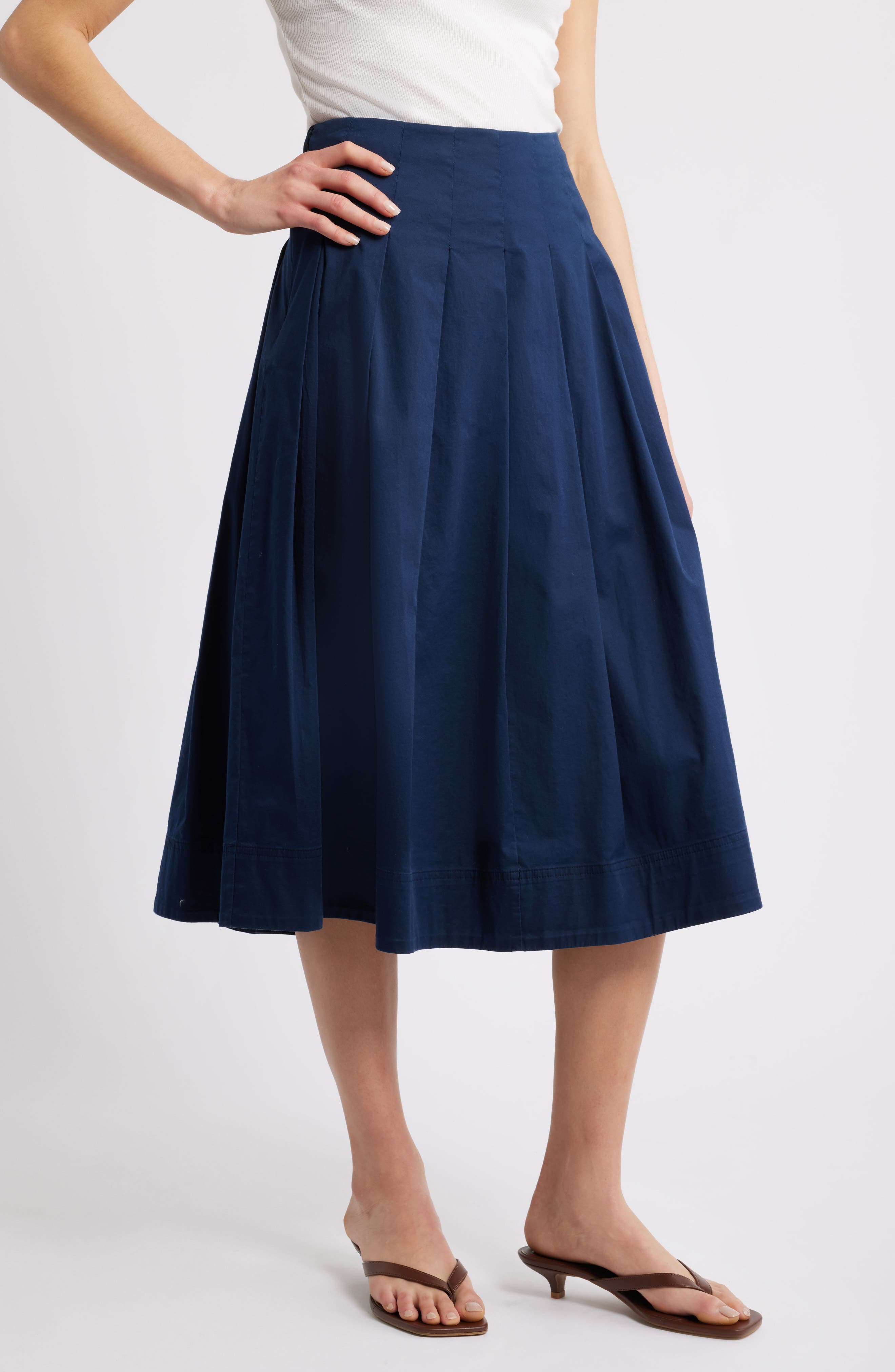 Stretch Cotton Poplin Midi Skirt - image 3