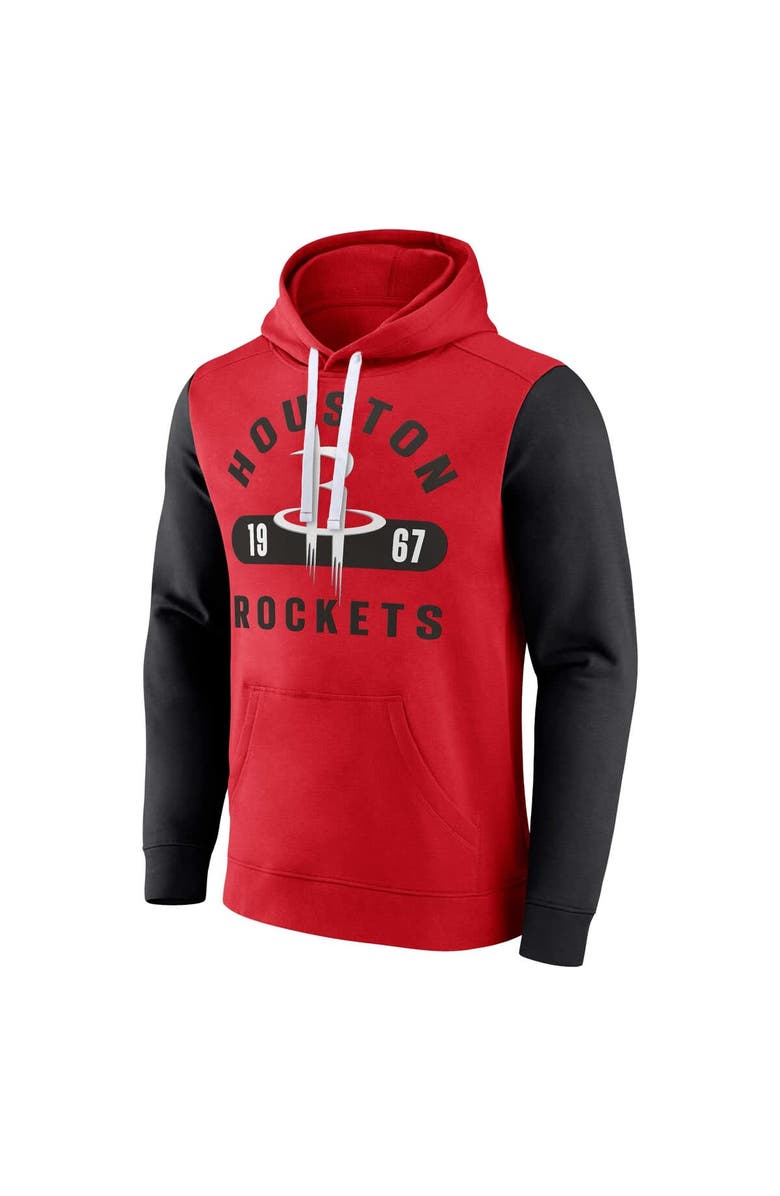 FANATICS Men's Fanatics Red/Black Houston Rockets Attack Colorblock Pullover Hoodie, Alternate, color, 
