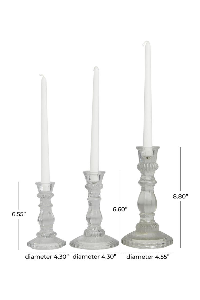 Set of 3 Modern Clear Glass Candleholders, Alternate, color, CLEAR
