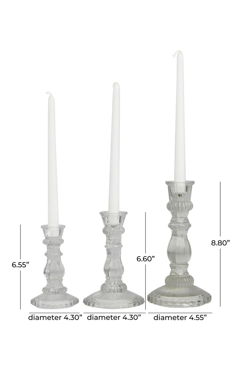 VIVIAN LUNE HOME Set of 3 Modern Clear Glass Candleholders, Alternate, color, Clear