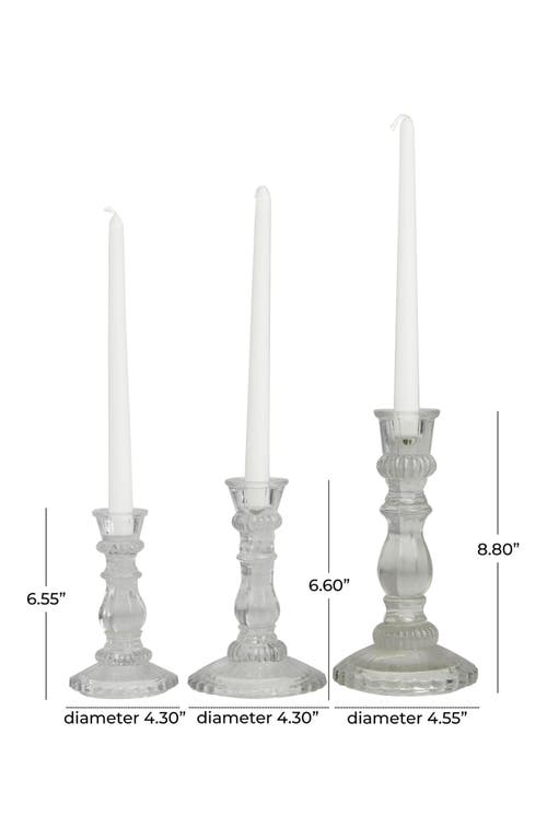 Vivian Lune Home Set Of 3 Modern Clear Glass Candleholders In Clear