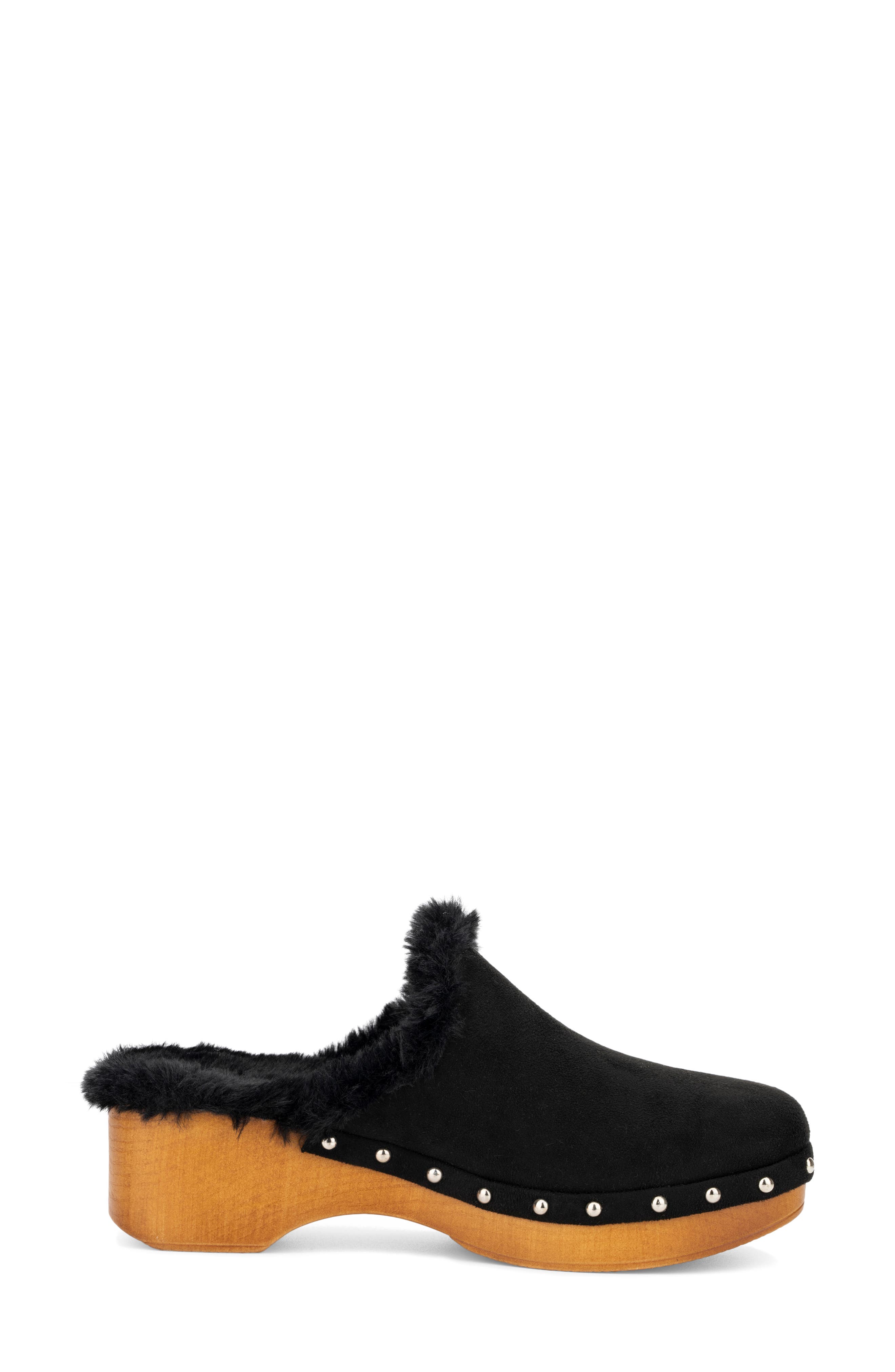 NEW YORK AND COMPANY Wynna Studded Faux Fur Lined Clog, Alternate, color, Black