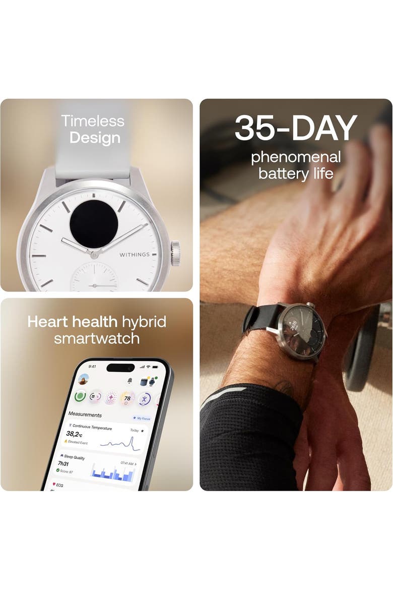 ScanWatch 2 - Heart Health Hybrid Smartwatch - 42mm - White, Alternate, color, White & Silver