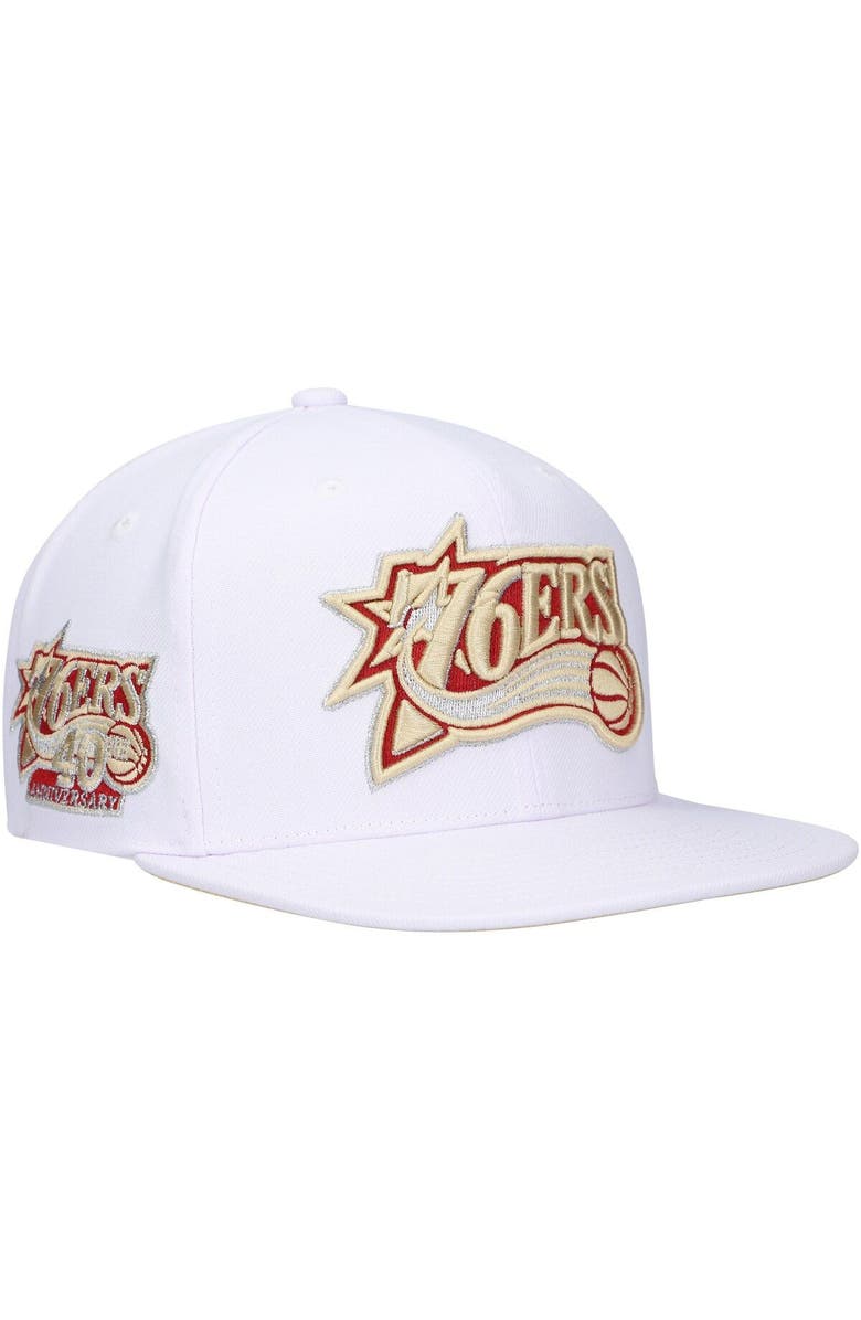 Mitchell & Ness Men's Mitchell & Ness  White Philadelphia 76ers Hardwood Classics SOUL Snapback Hat, Main, color, 