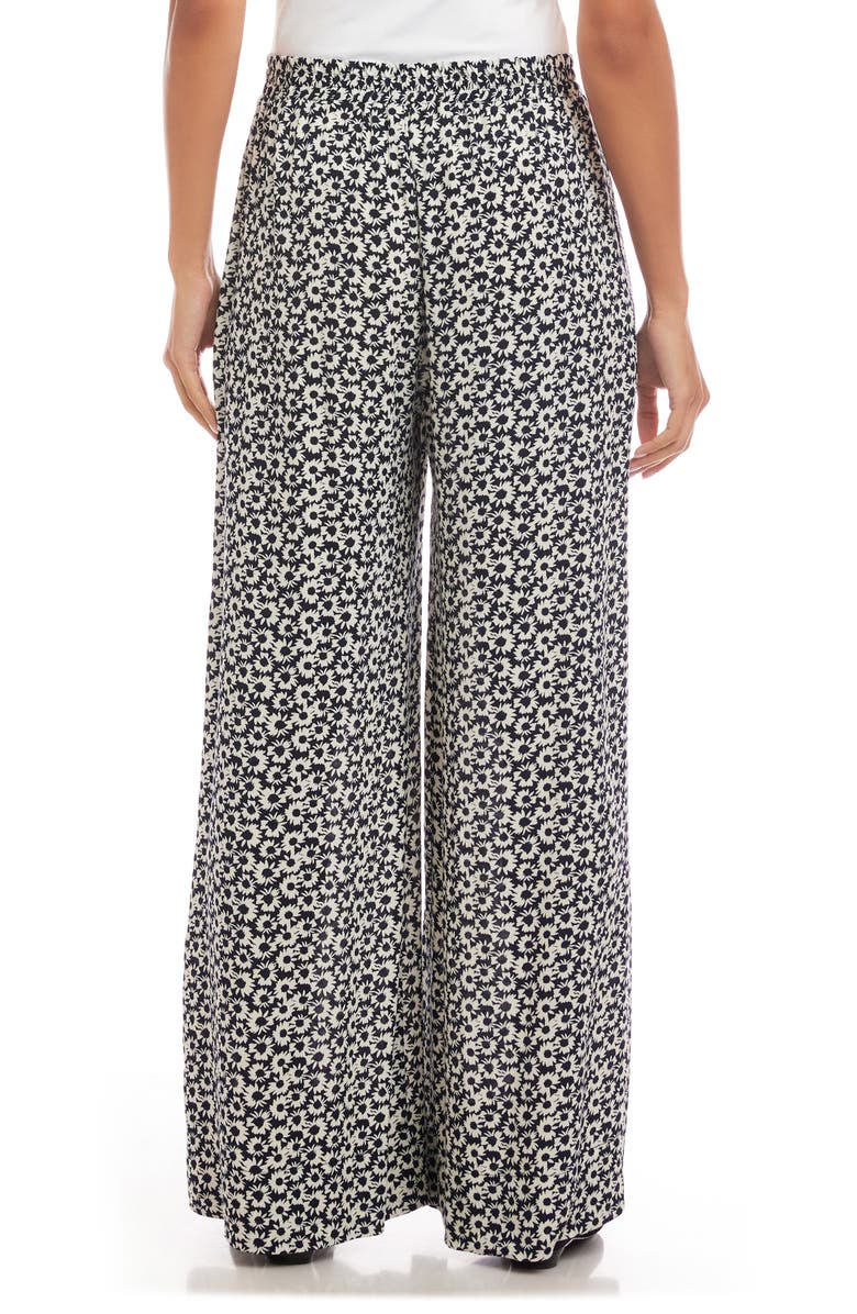 Karen Kane Daisy Print High Waist Wide Leg Crepe Pull-On Pants, Alternate, color, Print