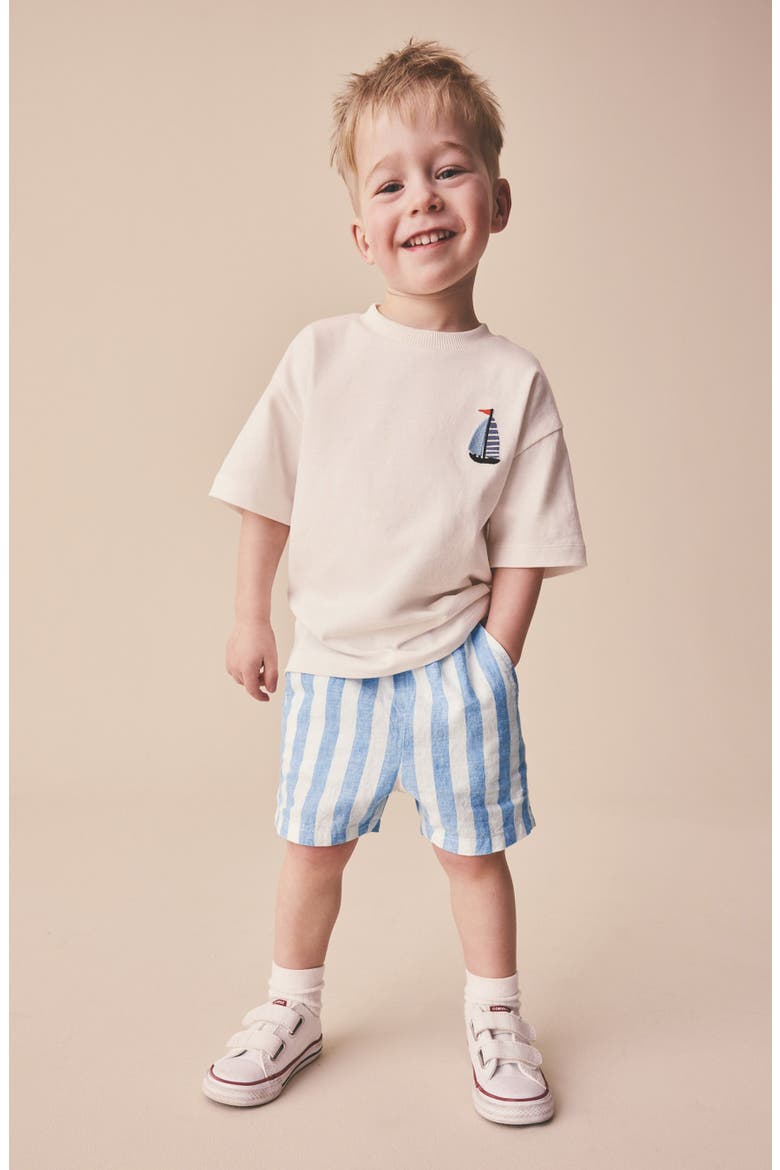 Kids' Stripe Linen & Cotton Pull-On Shorts, Alternate, color, BLUE