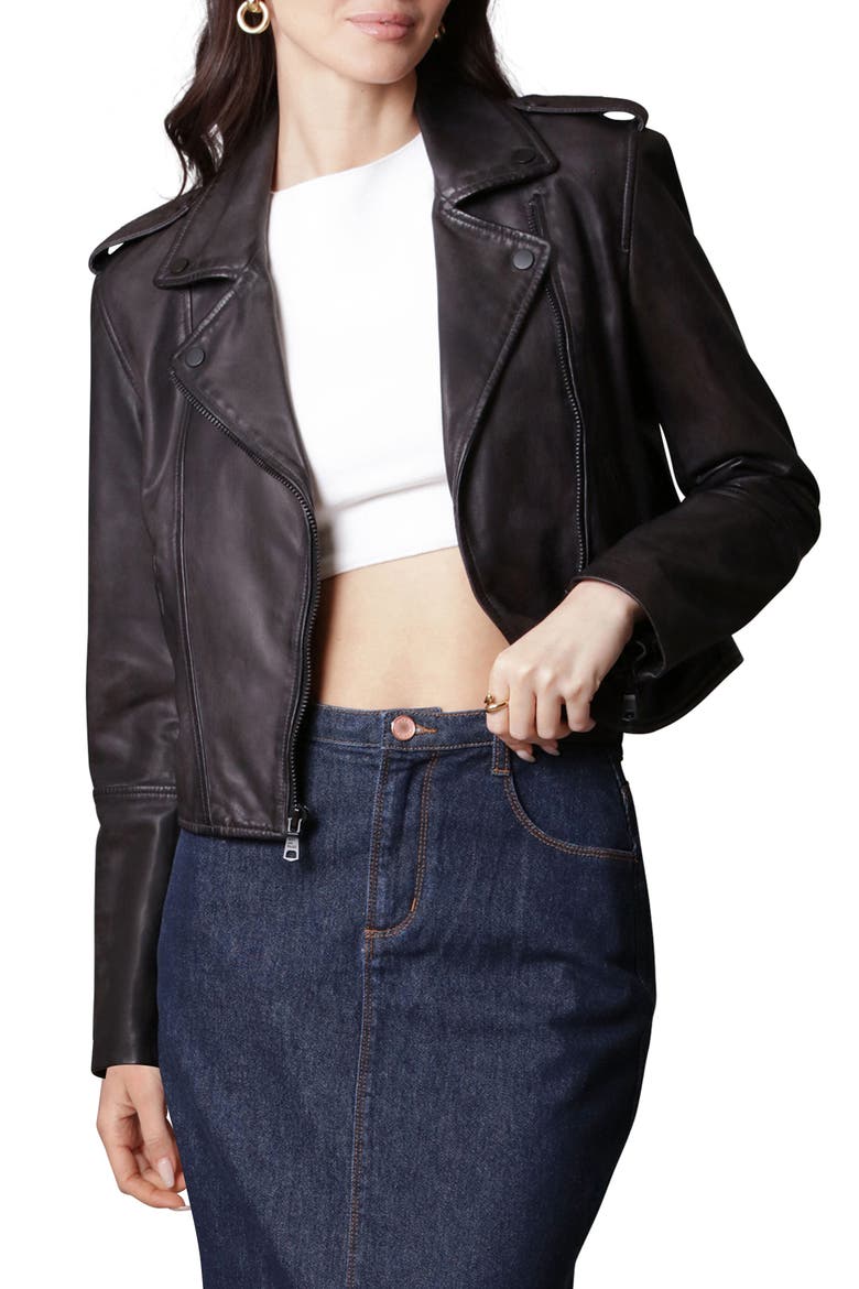 Leather Biker Jacket, Main, color, BLACK