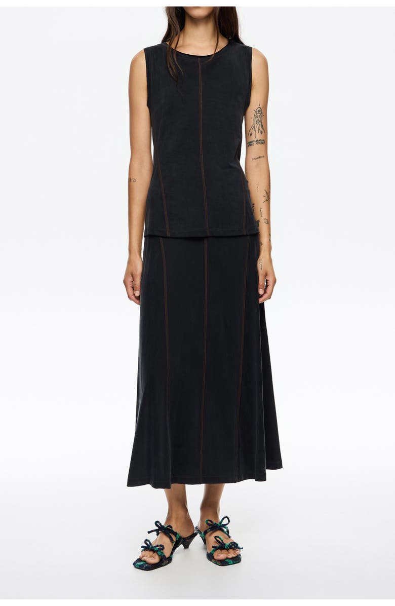 Bimba y Lola Cupro A-Line Skirt, Main, color, Washed Black
