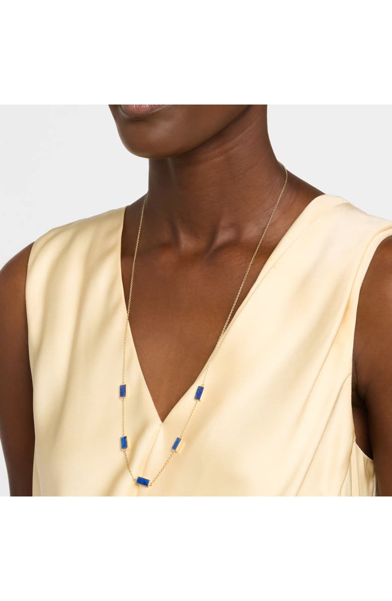 Jan Leslie Five Stations Rectangle Dash Necklace In Sterling 18K Gold Overlay, Alternate, color, Blue