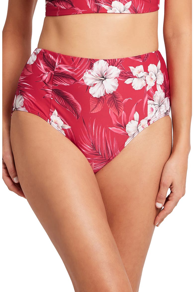 Tropicale High Waist Bikini Bottoms, Alternate, color, RED