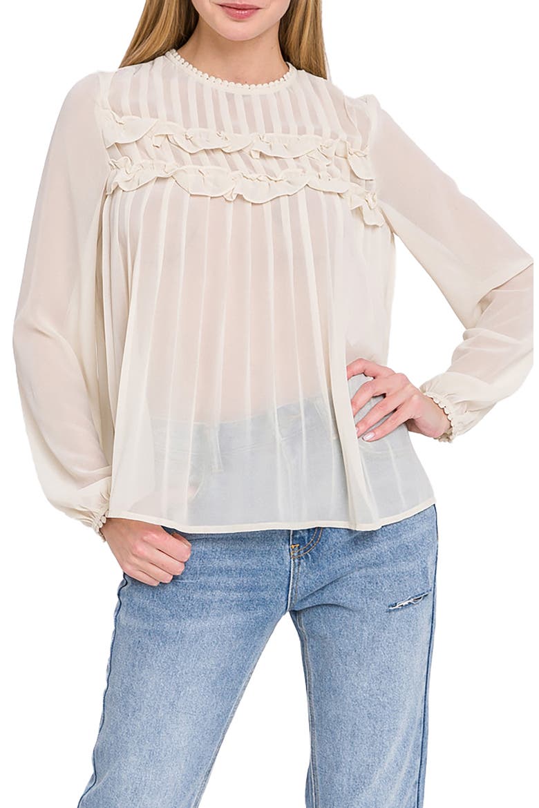 Ruffle & Lace Detail Chiffon Blouse, Main, color, IVORY