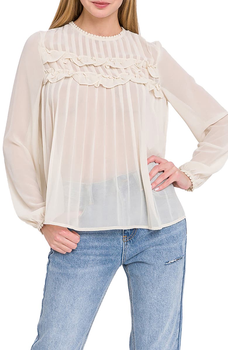 Endless Rose Ruffle & Lace Detail Chiffon Blouse, Main, color, Ivory