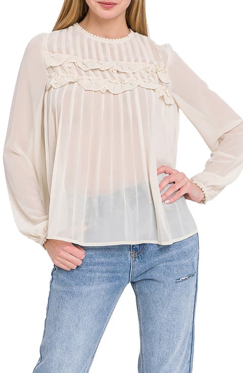 Ruffle & Lace Detail Chiffon Blouse