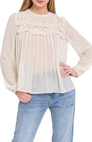 Endless Rose Ruffle & Lace Detail Chiffon Blouse