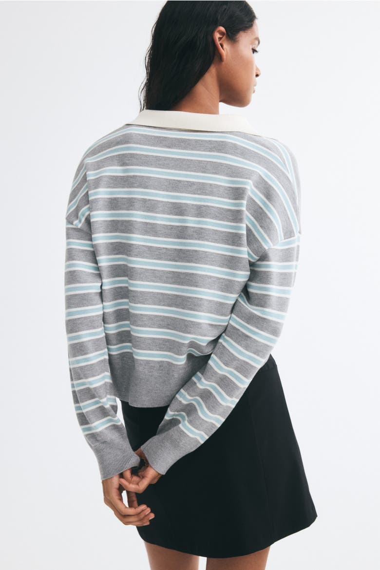 Fine-knit Polo Shirt, Alternate, color, Light gray melange/striped