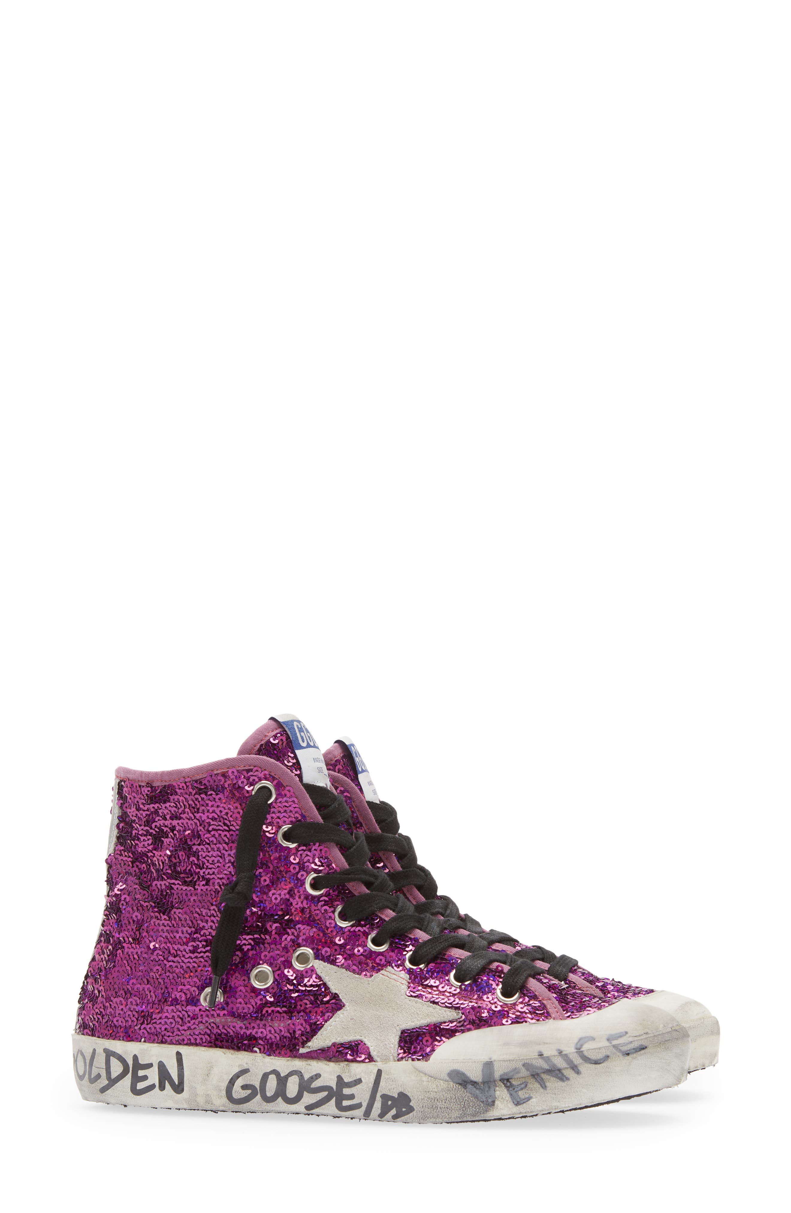 Golden Goose Francy Penstar Sequin High Top Sneaker, Alternate, color, Purple Paillettes