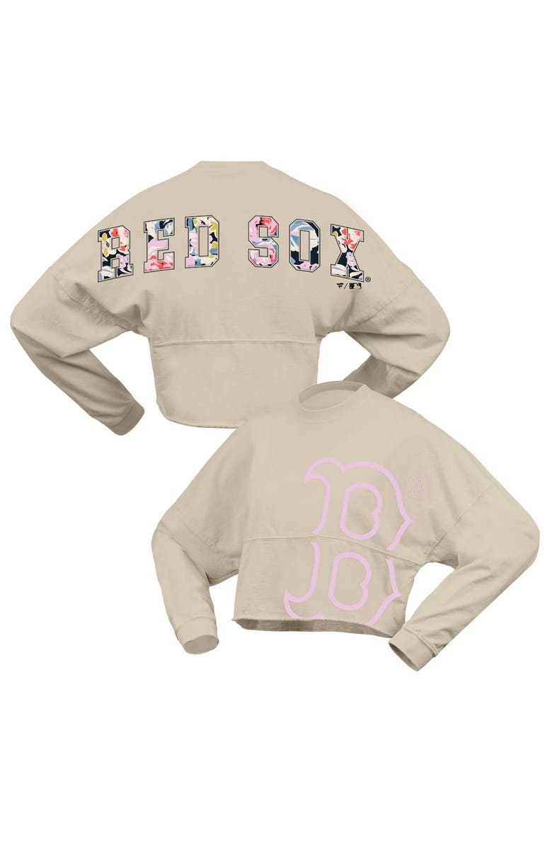 FANATICS Women's Fanatics Cream Boston Red Sox Floral Preppy Cropped Long Sleeve T-Shirt, Main, color,