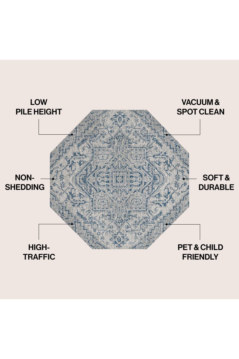 Estrella Bohemian Medallion Textured Weave Octagon Indoor/Outdoor Area Rug, Alternate, color, Navy/Gray