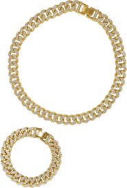 Adornia Crystal Curb Chain Bracelet & Necklace Set