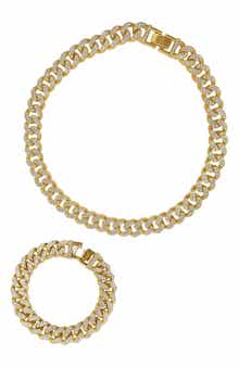 Adornia Crystal Curb Chain Bracelet & Necklace Set