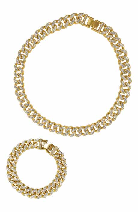 Adornia Crystal Curb Chain Bracelet & Necklace Set