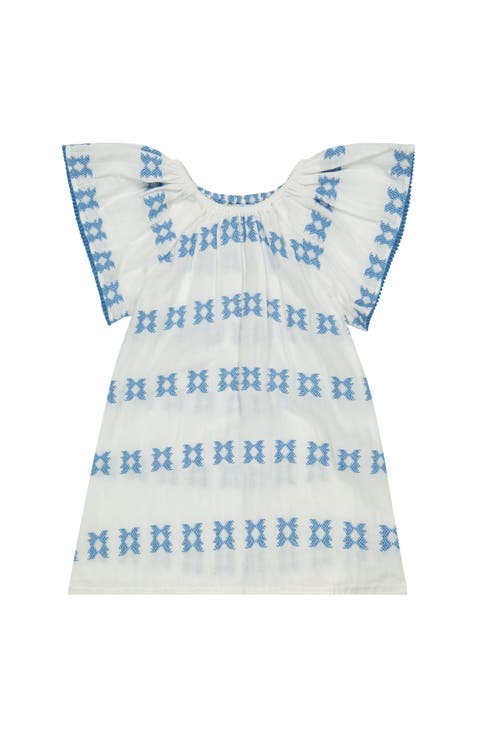 Mini Capucine Girl's Caftan Blue Embroidery