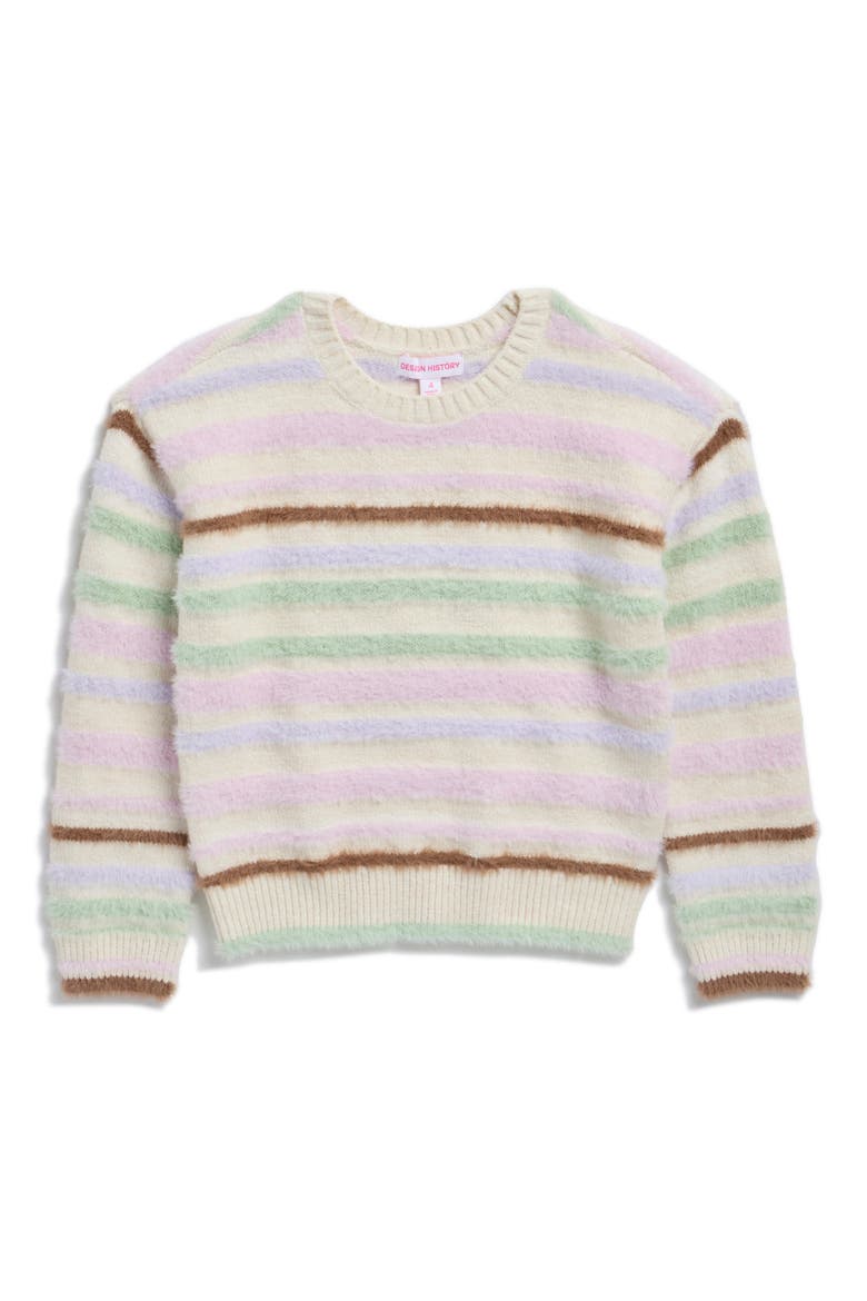 Kids' Striped Fuzzy Sweater, Main, color, TAN SUEDE COMBO